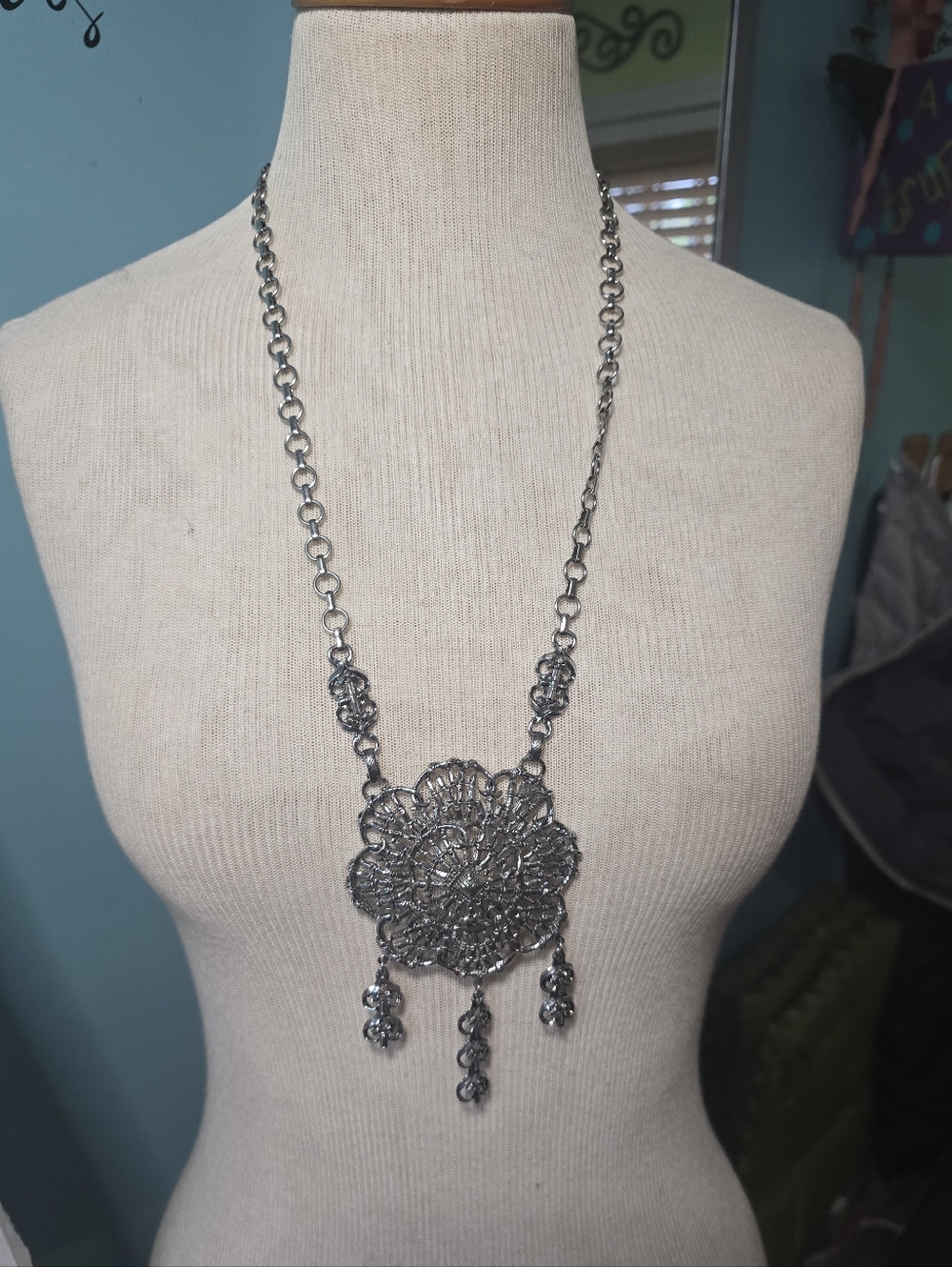 Hollycraft Silver-Tone Filigree Statement Necklace